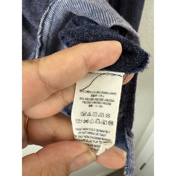 We The Free Affogato Hacci Indigo Linen Blend V-Neck Knit Sheer Top Beachy S - Picture 9 of 9